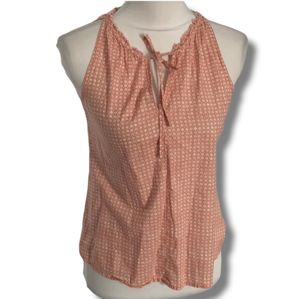 LOFT peach pink and white dainty floral sleeveless v neck prairie blouse XS - Picture 1 of 7